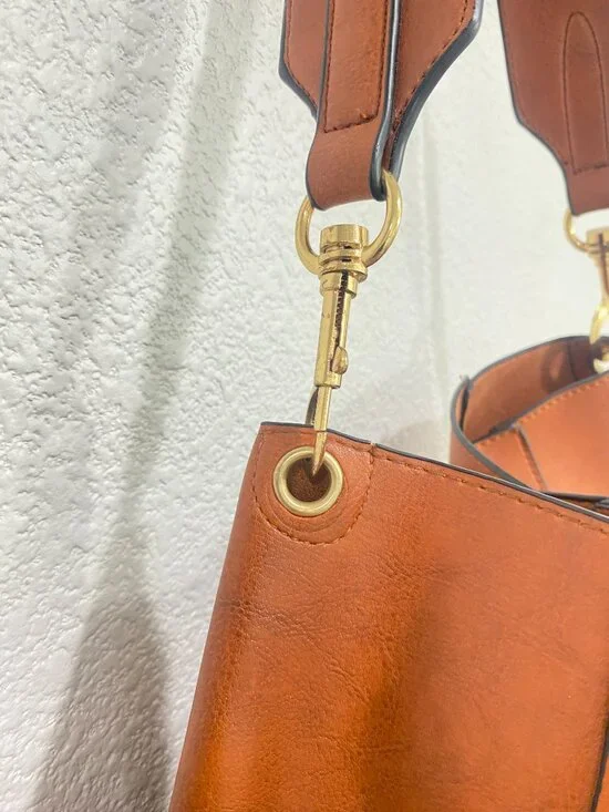 Minimalist Brown Vegan Leather Hobo Bag | Multi-Pocket Slouchy Shoulder Bag - Picture 7 of 10